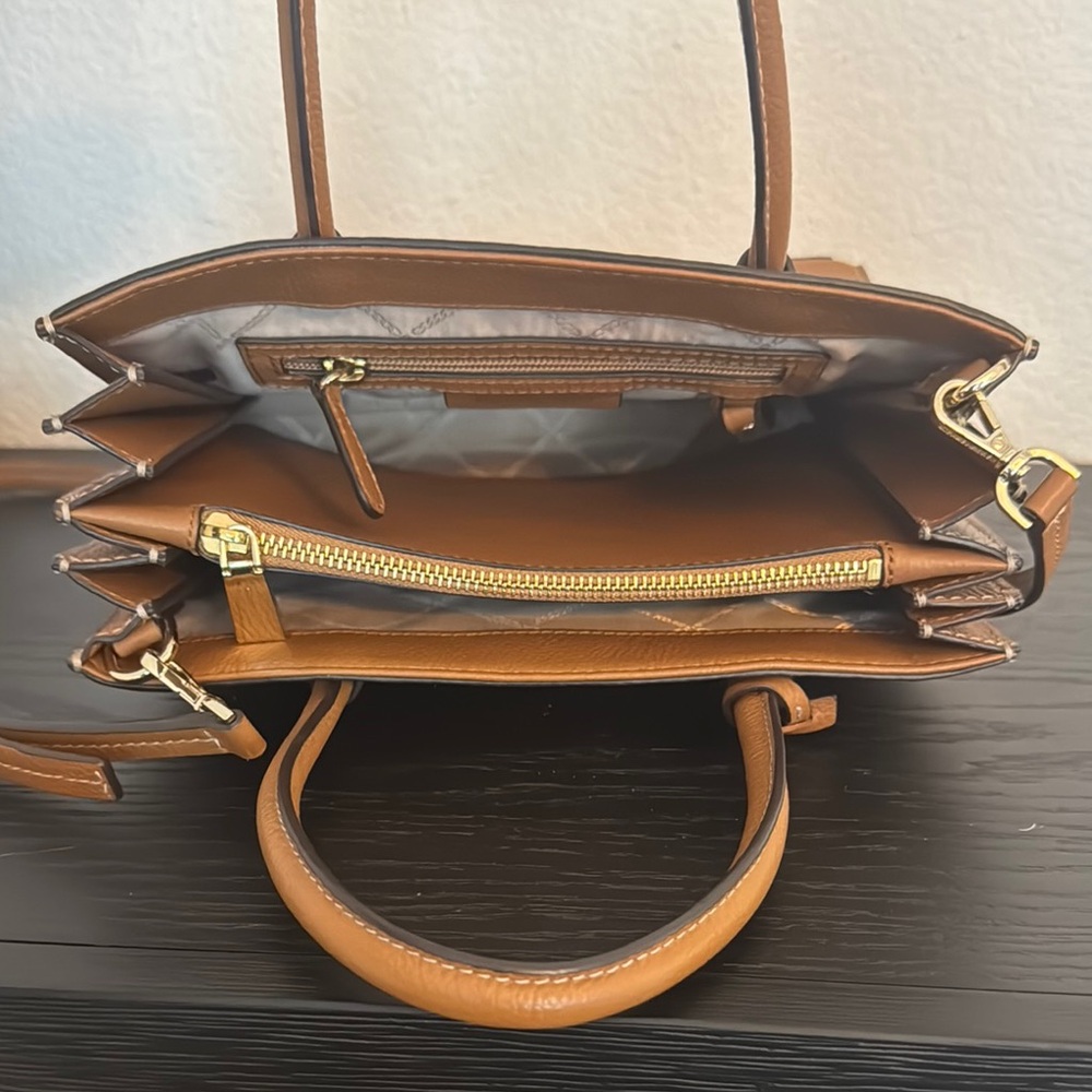 Michael Kors Striped Satchel in Brown and Tan - Picture 3 of 4